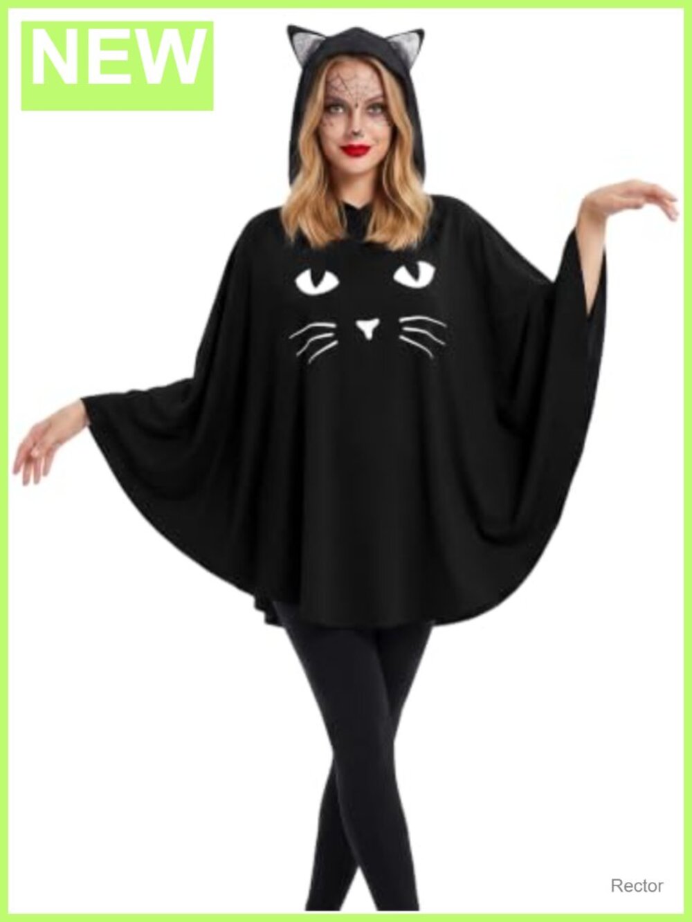 Glow in the Dark Black Cat Costume Poncho Hooded Cloak